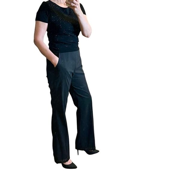 90s High Rise Pant 
Black ECI Pockets Straight Leg Dressy Beaded Lace Hem 10 - Picture 5 of 16